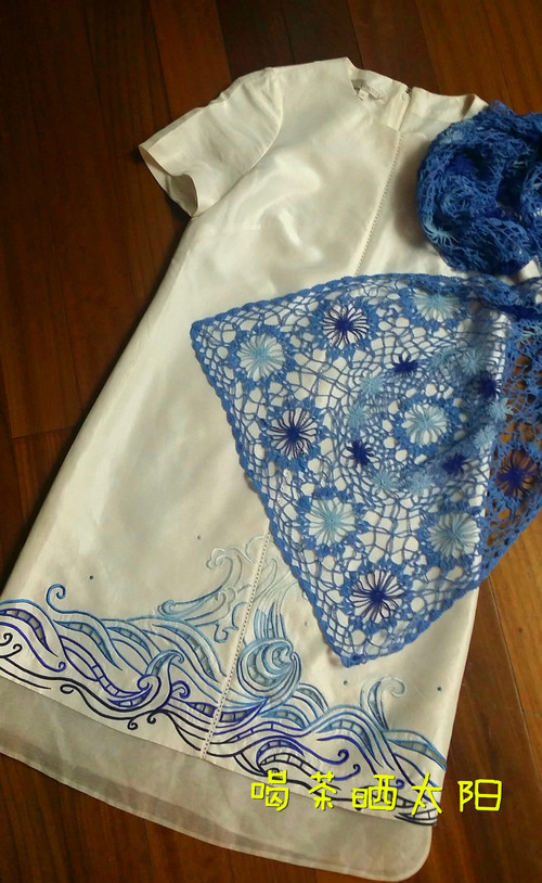 戀戀青花--蕾絲拼花披肩（2015-12） - 喝茶曬太陽 - 喝茶曬太陽的博客